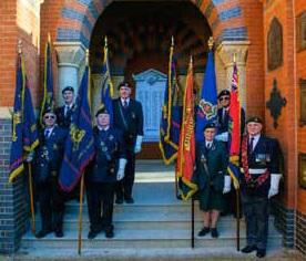 Andrew with other Standard Bearers from around the country on parade at the New Chapel & Cloisters In Larkhill